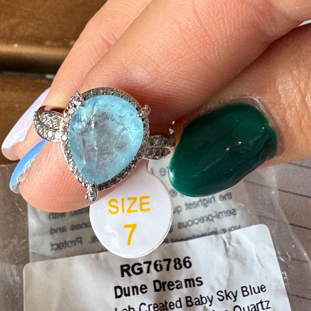Blue and Silver Cabochon Ring with Dual Gemstones
